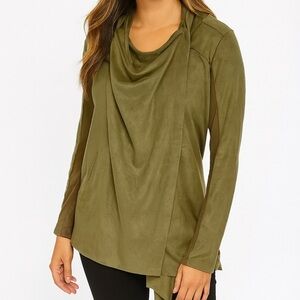 Blank NYC Revolve Green Faux Suede Drape Jacket Size Small